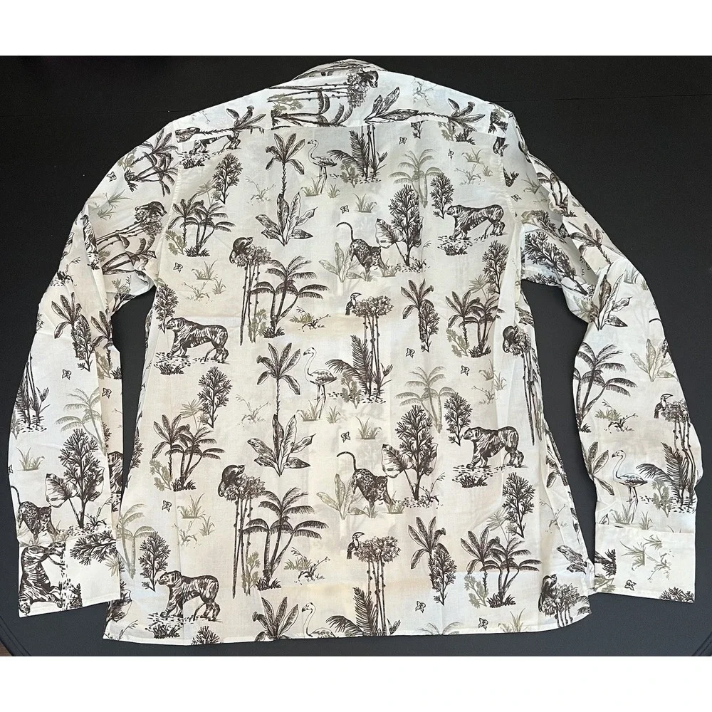 Guglielminotti NWT‎ Dress Shirt Size M White w/ Brown Jungle Print Cotton Long - Picture 2 of 9